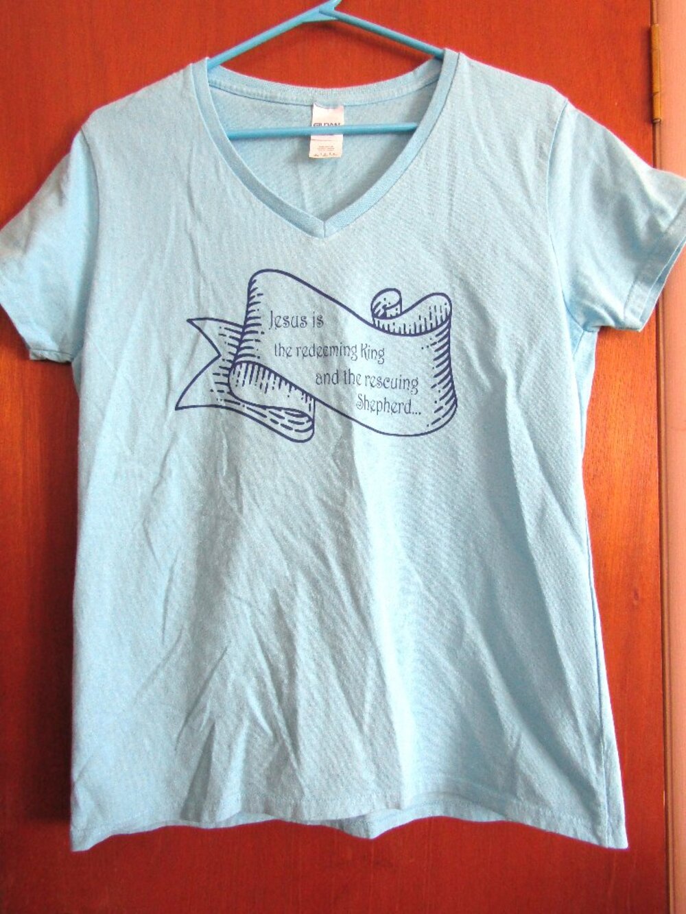 Jesus is the Redeeming King & The Rescuing Shepherd Blue T Shirt*Large*